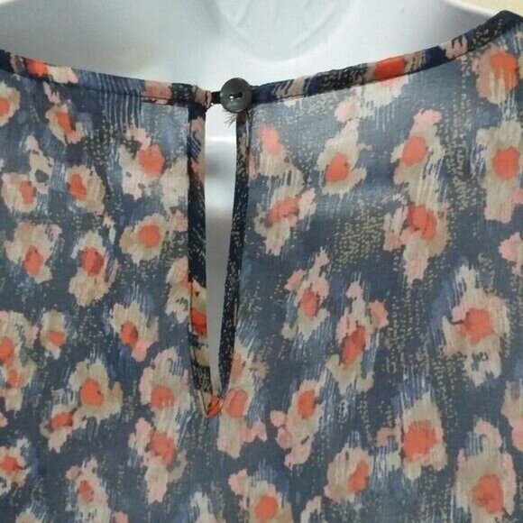 LOGO by Lori Goldstein floral Blouse sheer Patchwork Ruffles Blue women S boho - Picture 10 of 11